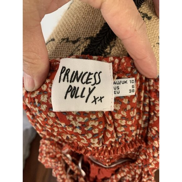 (E-148)Princess Polly Floral Mini Dress Size US 6 | Tie Strap Smocked Fit & - Picture 6 of 8